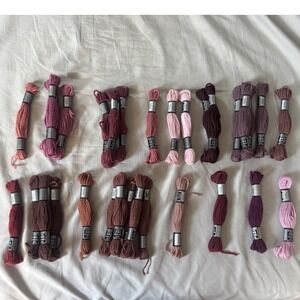DMC Laine Tapisserie Tapestry Wool Lot 31 Skeins Pink Brown Burgundy Needlepoint